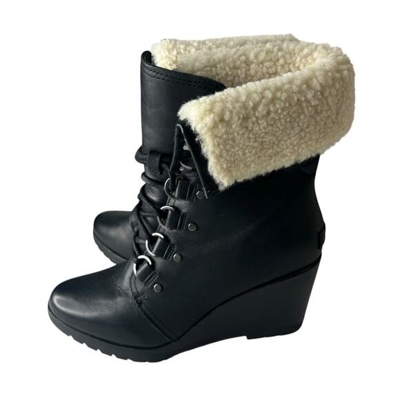 Sorel After Hours Lace-Up Faux Shearling Boots Black Size 9